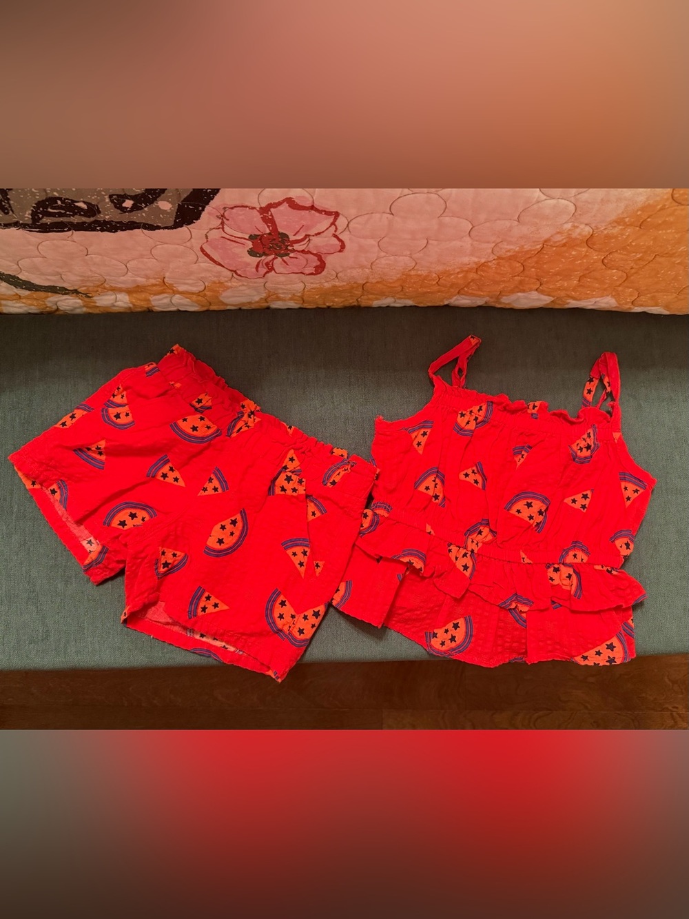 Cat & Jack Red Watermelon Slice Ruffle matching Set